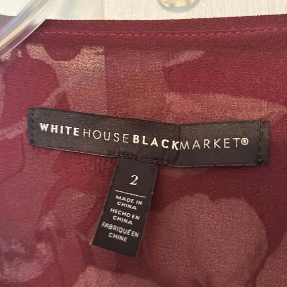 WHITE HOUSE BLACK MARKET Burgundy Sheer Sleeve Top Size 2 - Picture 10 of 11
